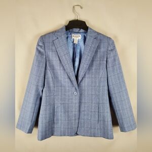 Women's Pendelton Blue Plaid Blazer Pants Suit 100% Wool Size 12 Petite